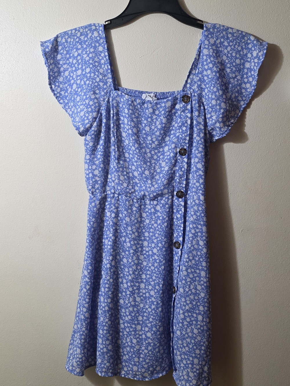 Sienna Sky Blue Floral Button-Side Casual Dress